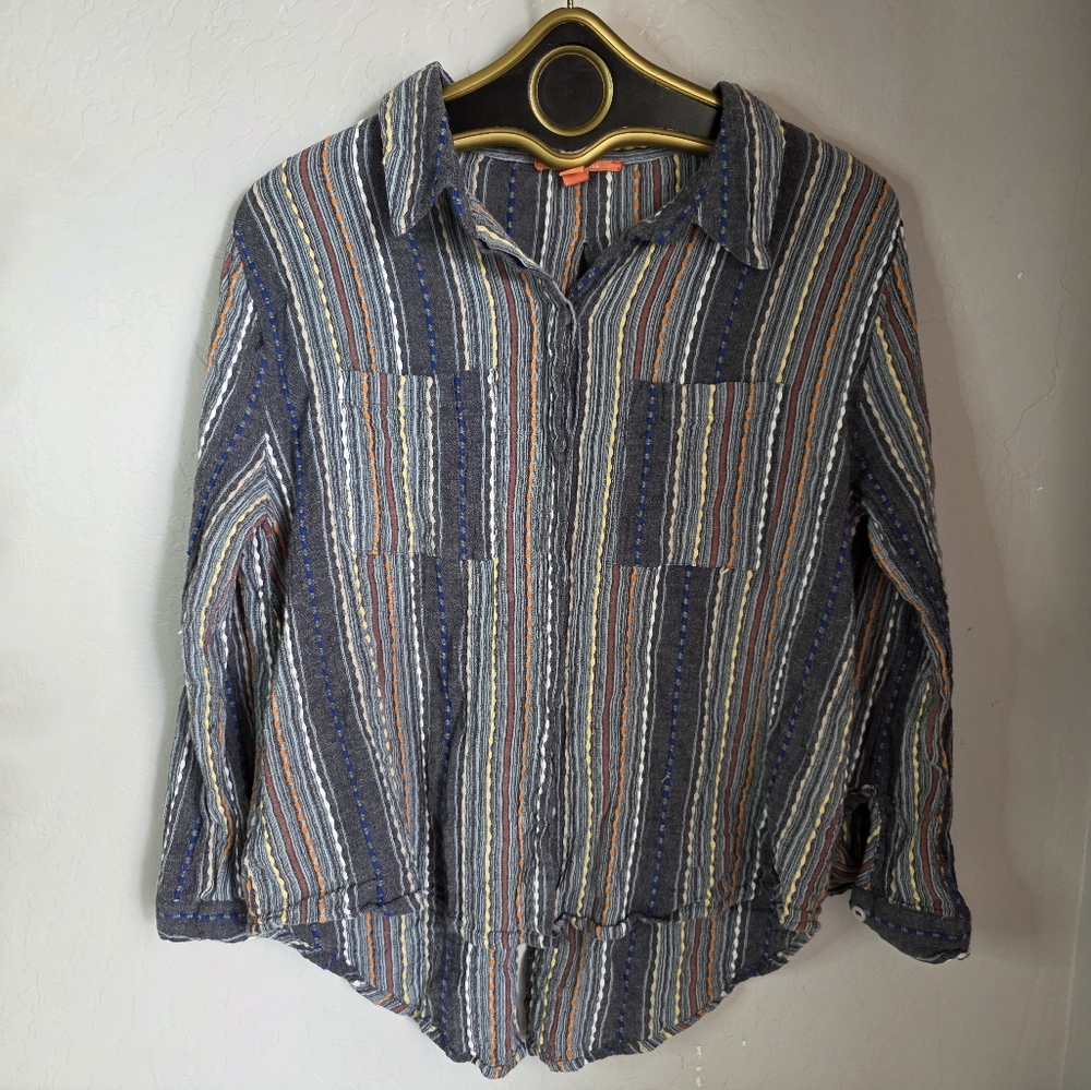 Chelsea And Violet Striped Button-Up Cotton Shirt Size Large